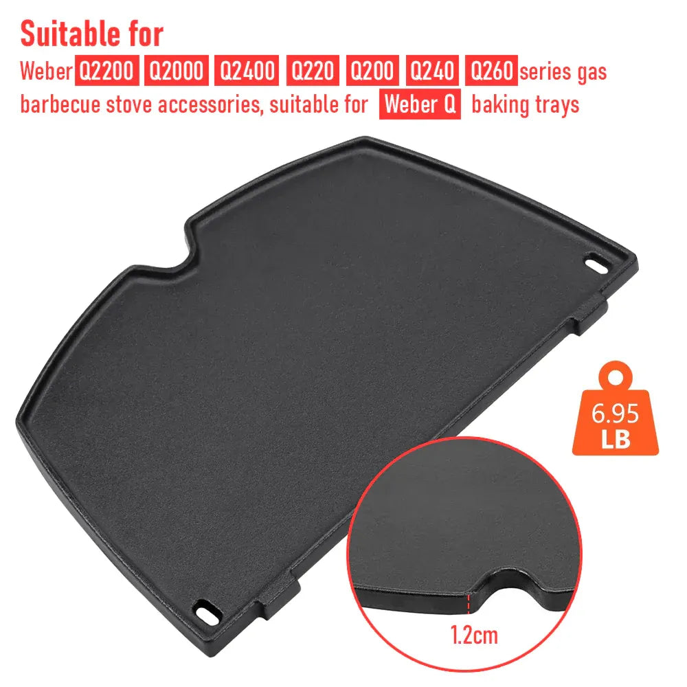 Cast Iron BBQ Half Griddle Plate Replacement Part For Weber Q models Q200 Q220 Q240 Q260 Q2000 Q2200 Q2400 Series Grills Non-stick Cooking 38.5x27cm