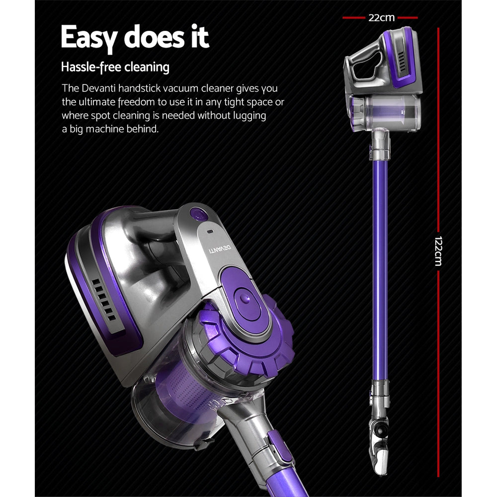 devanti-150-cordless-handheld-stick-vacuum-cleaner-2-speed-purple-and-grey at www.mallsonline.com.au