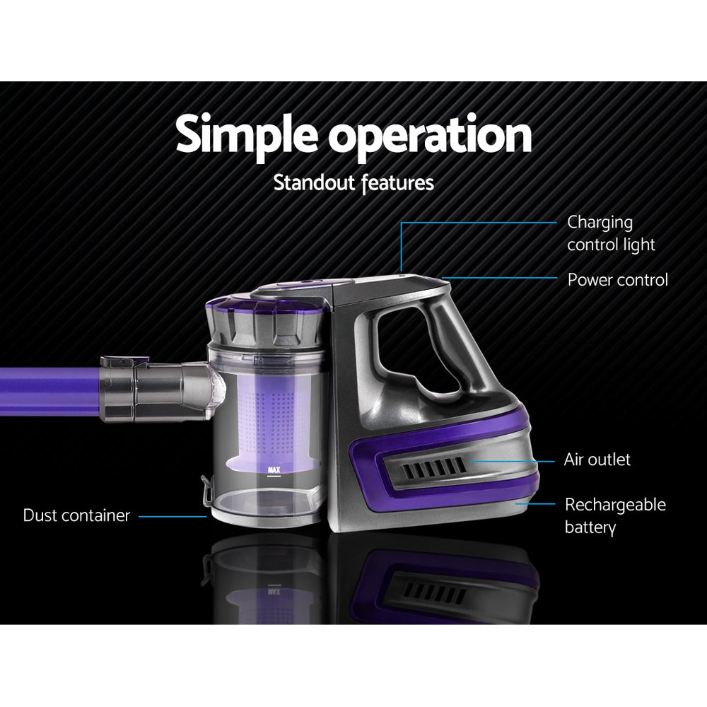 devanti-150-cordless-handheld-stick-vacuum-cleaner-2-speed-purple-and-grey at www.mallsonline.com.au