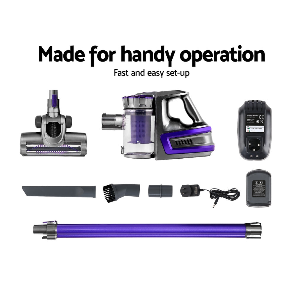 devanti-150-cordless-handheld-stick-vacuum-cleaner-2-speed-purple-and-grey at www.mallsonline.com.au