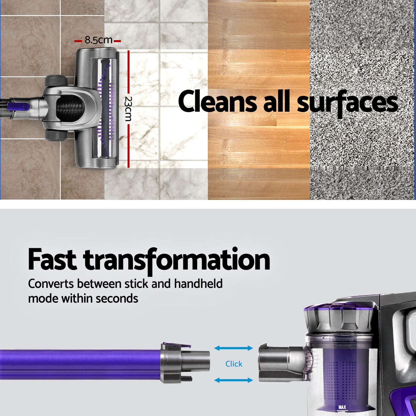Devanti Stick Vacuum Cleaner Bagless Cordless 150W Purple