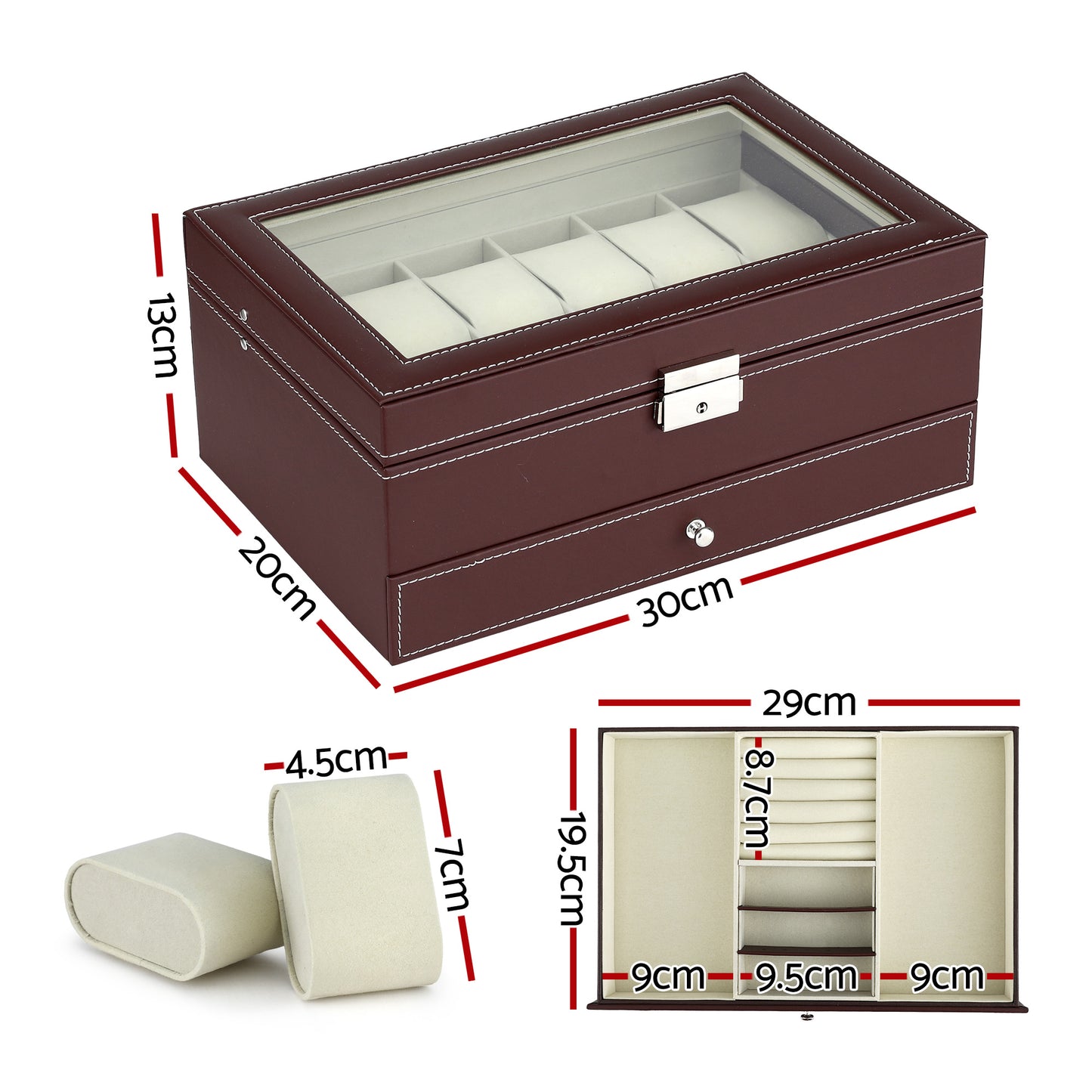 Embellir 12 Grids Watch Box Organizer Case Jewelry Display Storage Showcase