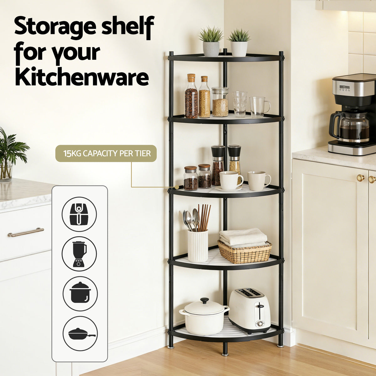 Artiss 5-Tier Kitchen Corner Shelf Rack Stand Microwave Metal Storage Shelves