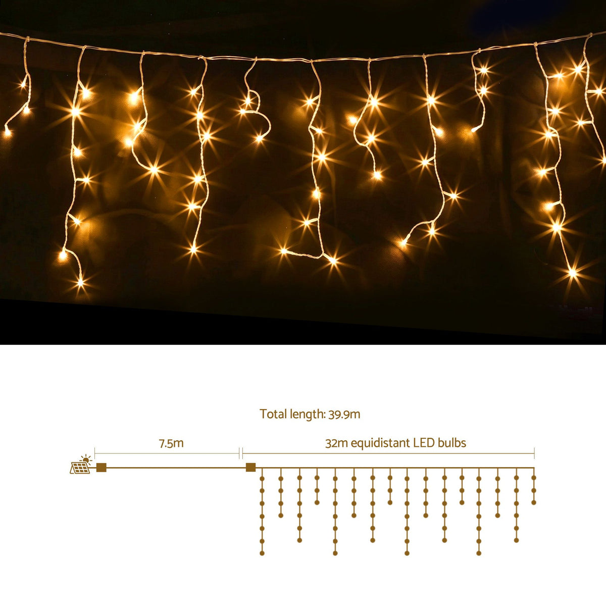 Jingle Jollys 32M Christmas Lights Icicle String Light 960 LED Decor Warm White