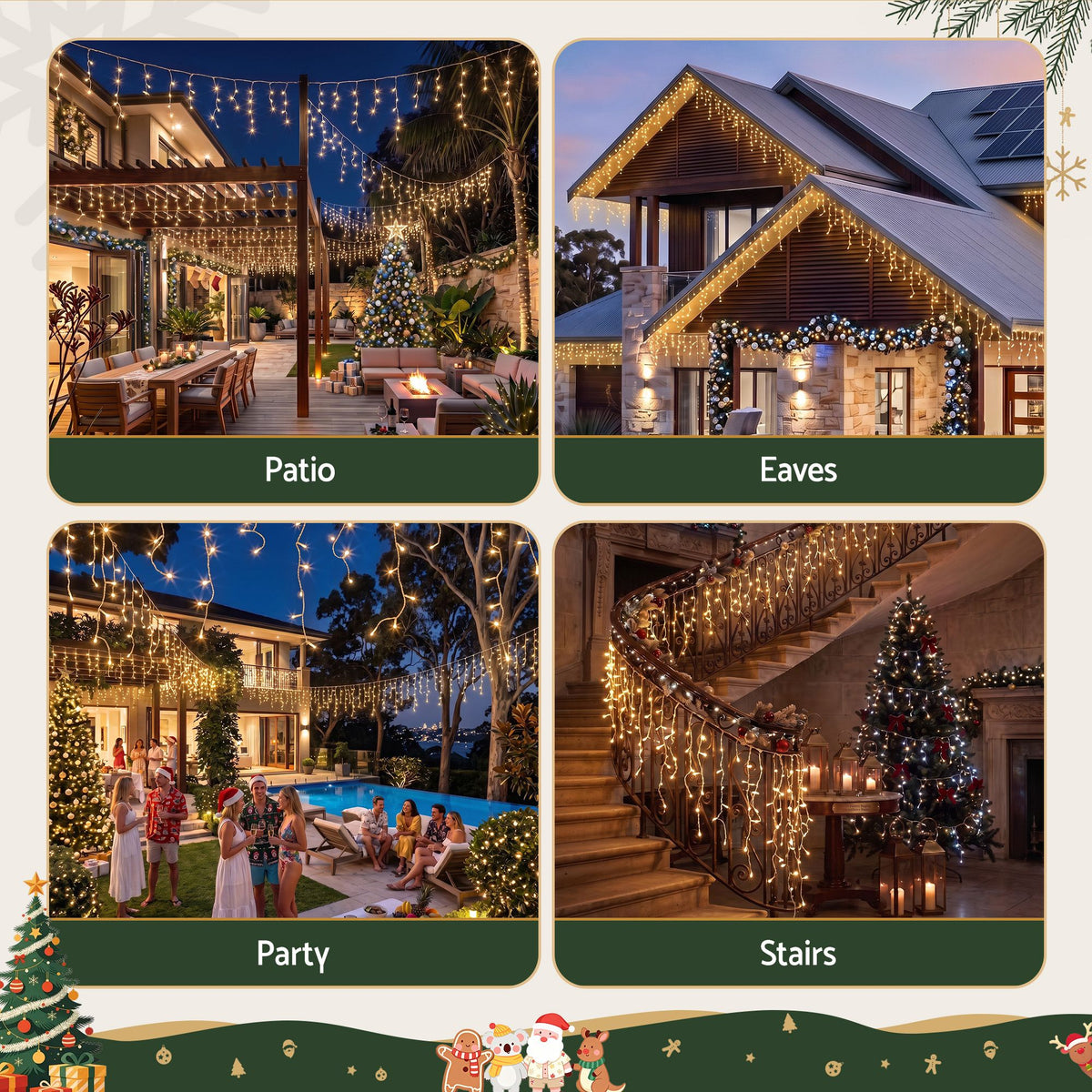 Jingle Jollys 32M Christmas Lights Icicle String Light 960 LED Decor Warm White