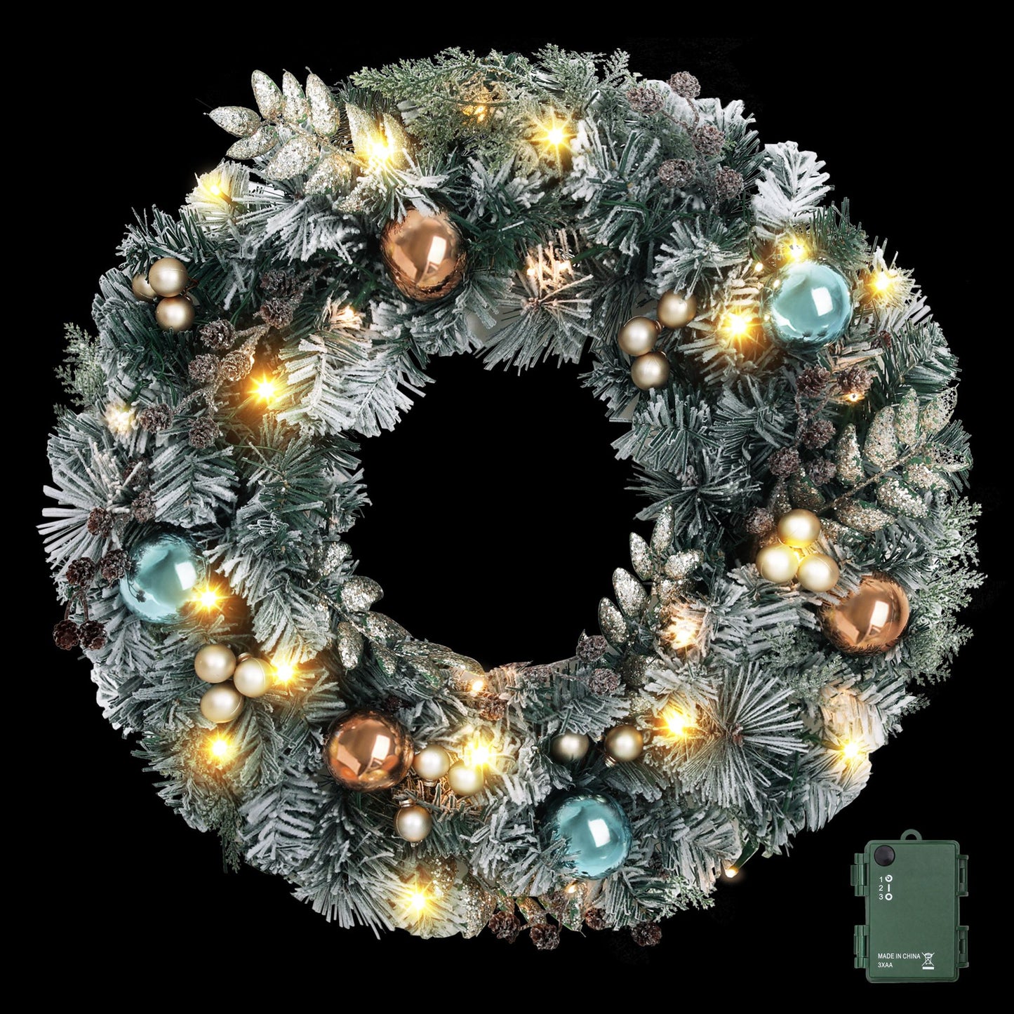 Jingle Jollys 60cm Christmas Wreath with LED Lights Snowy Garland Xmas Decor
