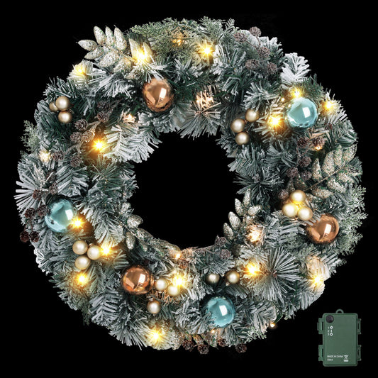 Jingle Jollys 60cm Christmas Wreath with LED Lights Snowy Garland Xmas Decor