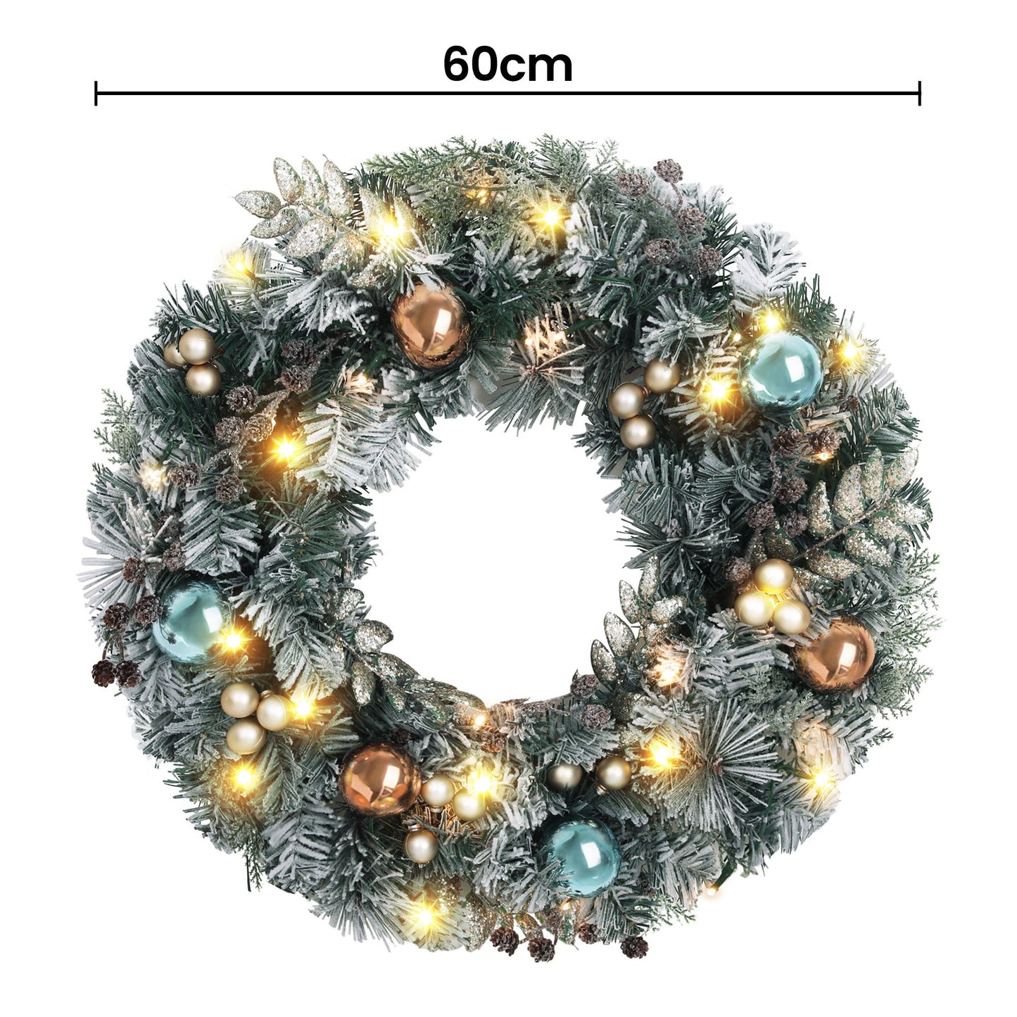 Jingle Jollys 60cm Christmas Wreath with LED Lights Snowy Garland Xmas Decor