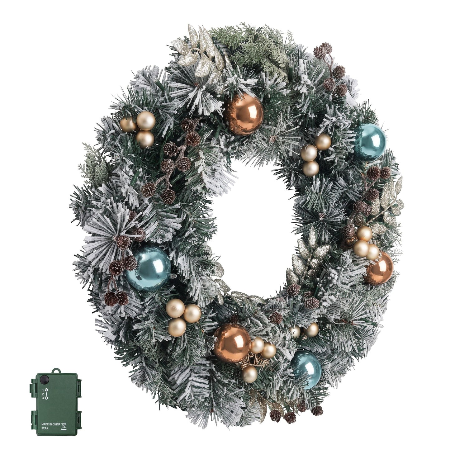 Jingle Jollys 60cm Christmas Wreath with LED Lights Snowy Garland Xmas Decor