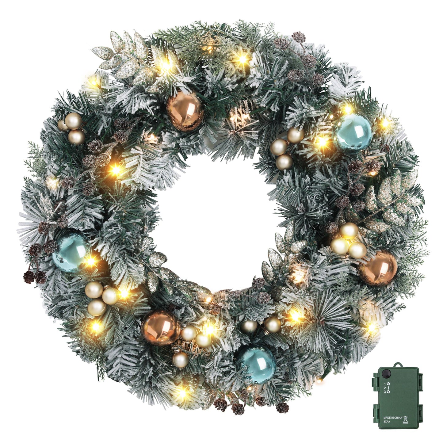 Jingle Jollys 60cm Christmas Wreath with LED Lights Snowy Garland Xmas Decor
