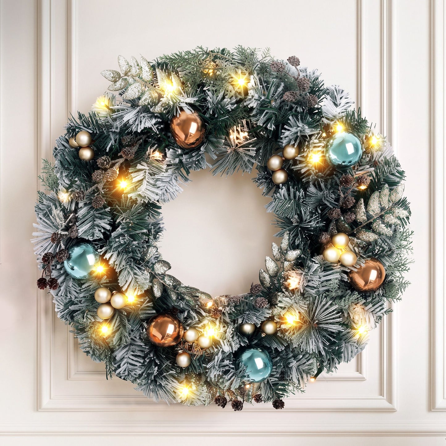 Jingle Jollys 60cm Christmas Wreath with LED Lights Snowy Garland Xmas Decor