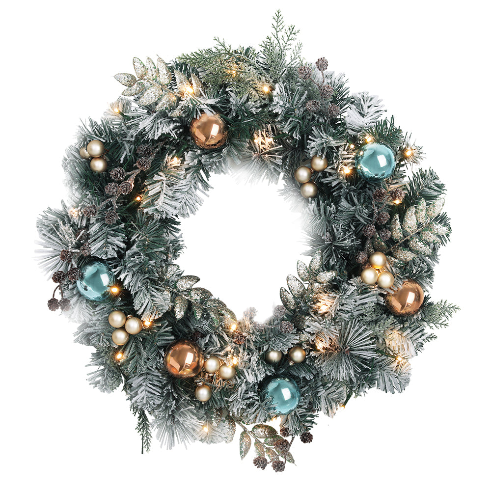 Jingle Jollys 60cm Christmas Wreath with LED Lights Snowy Garland Xmas Decor