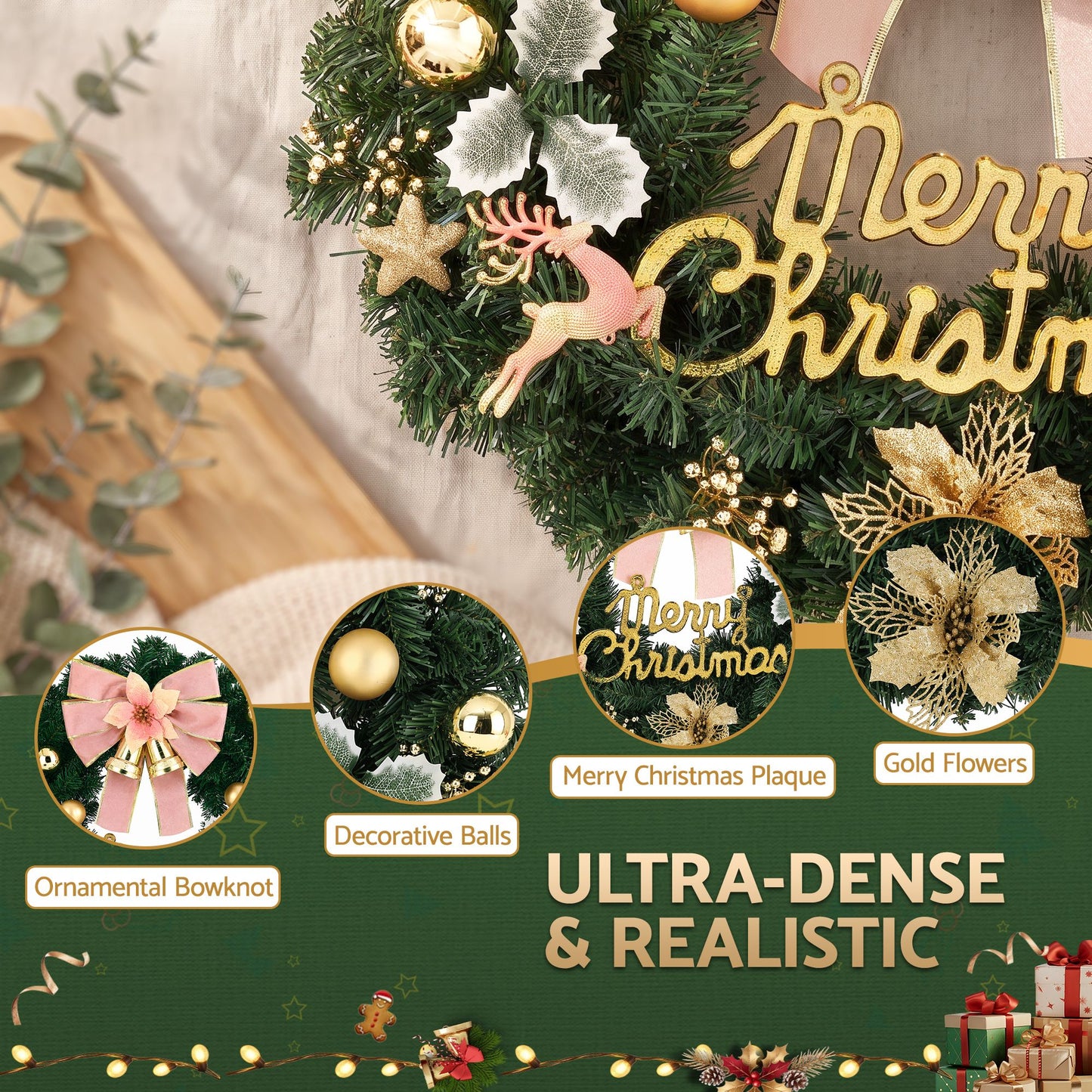 Jingle Jollys Christmas Wreath 60CM Garland Flowers Baubles Party Decorations