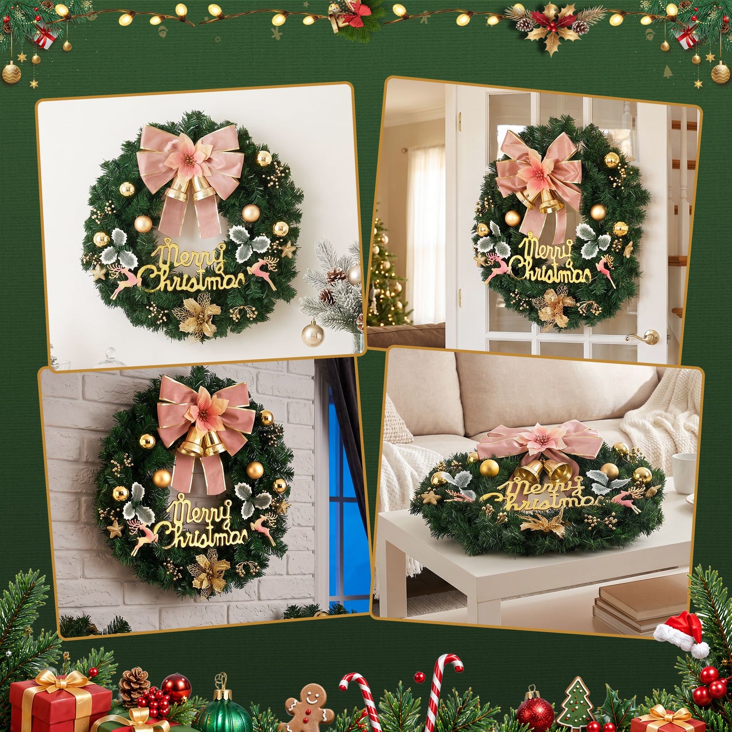 Jingle Jollys Christmas Wreath 60CM Garland Flowers Baubles Party Decorations