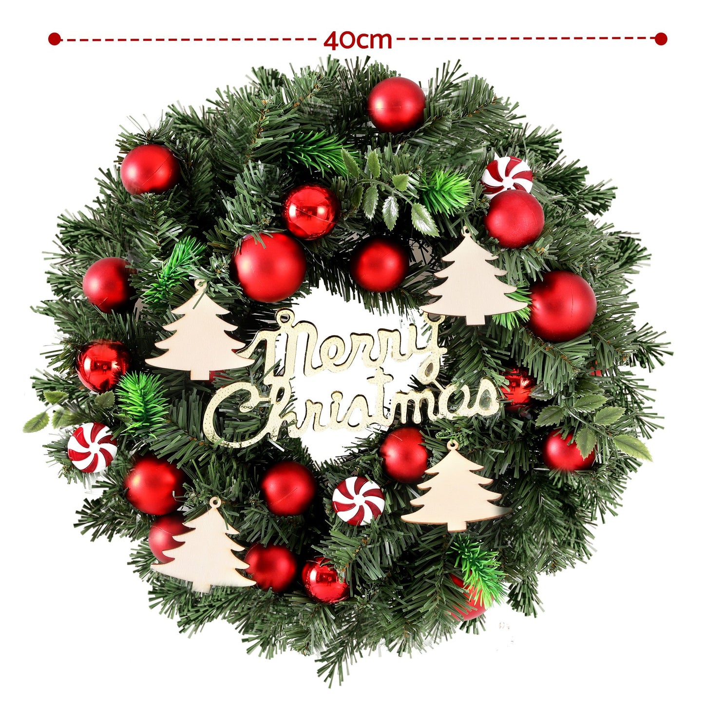 Jingle Jollys Christmas Wreath 40CM Xmas Garland Baubles Ornaments Party Decor