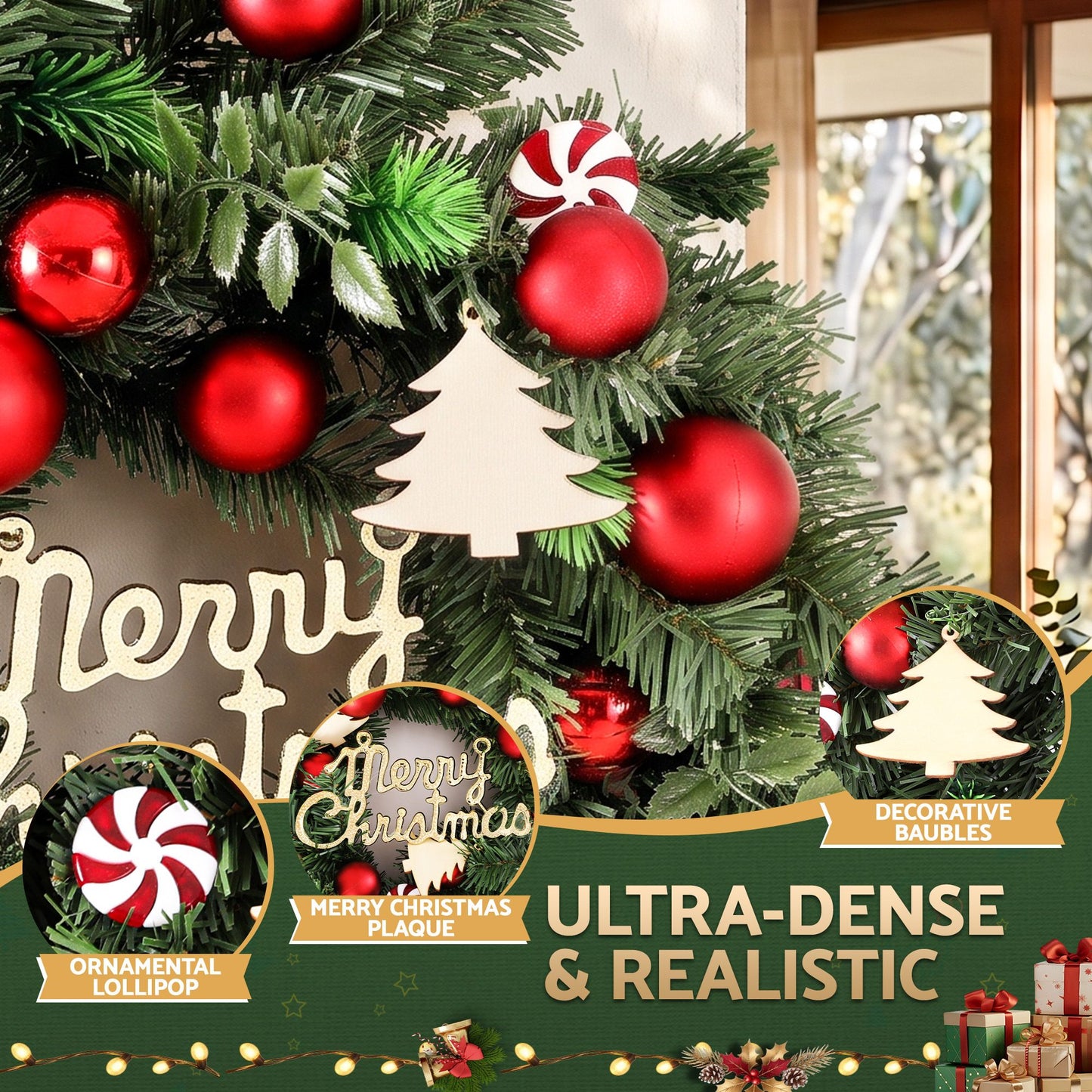 Jingle Jollys Christmas Wreath 40CM Xmas Garland Baubles Ornaments Party Decor
