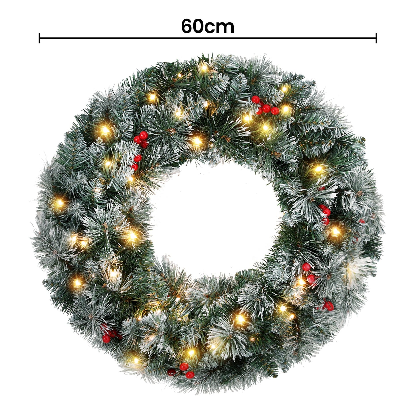 Jingle Jollys 60cm Christmas Wreath LED Lights Snowy Berries Garland Party Decor