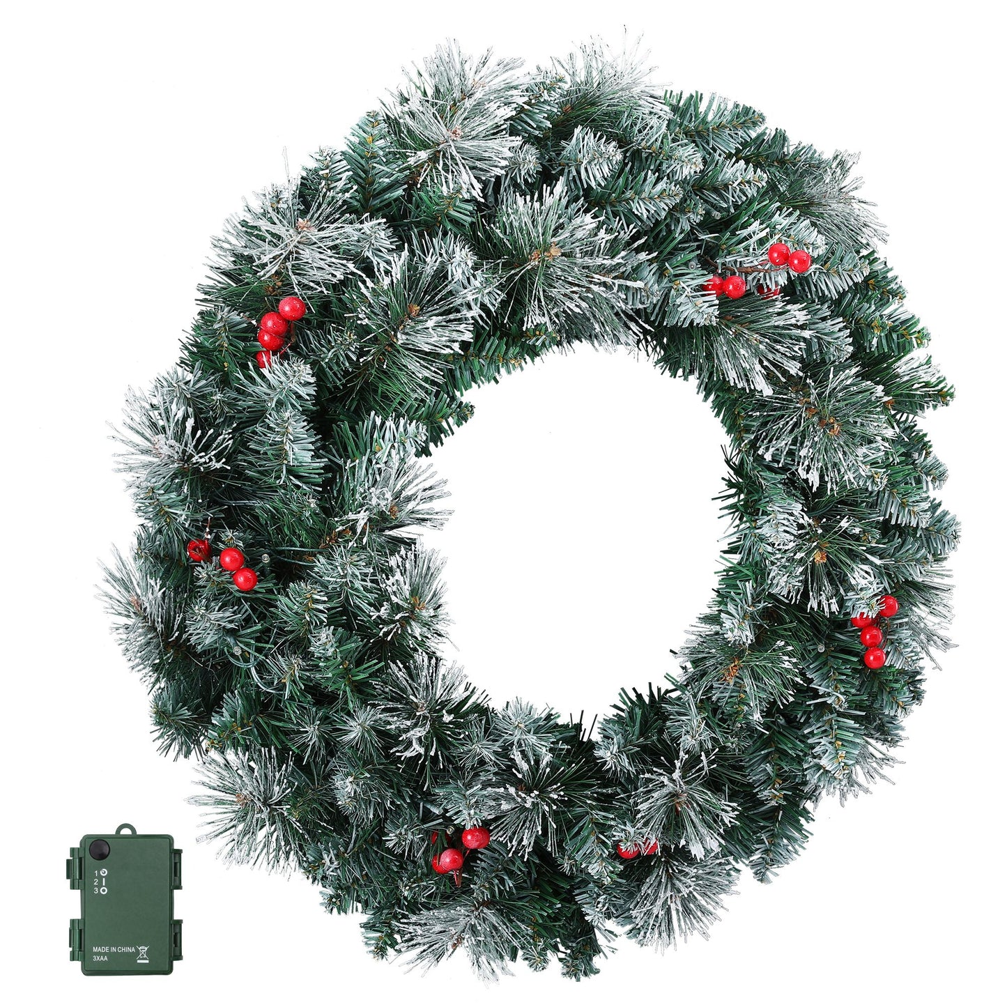 Jingle Jollys 60cm Christmas Wreath LED Lights Snowy Berries Garland Party Decor