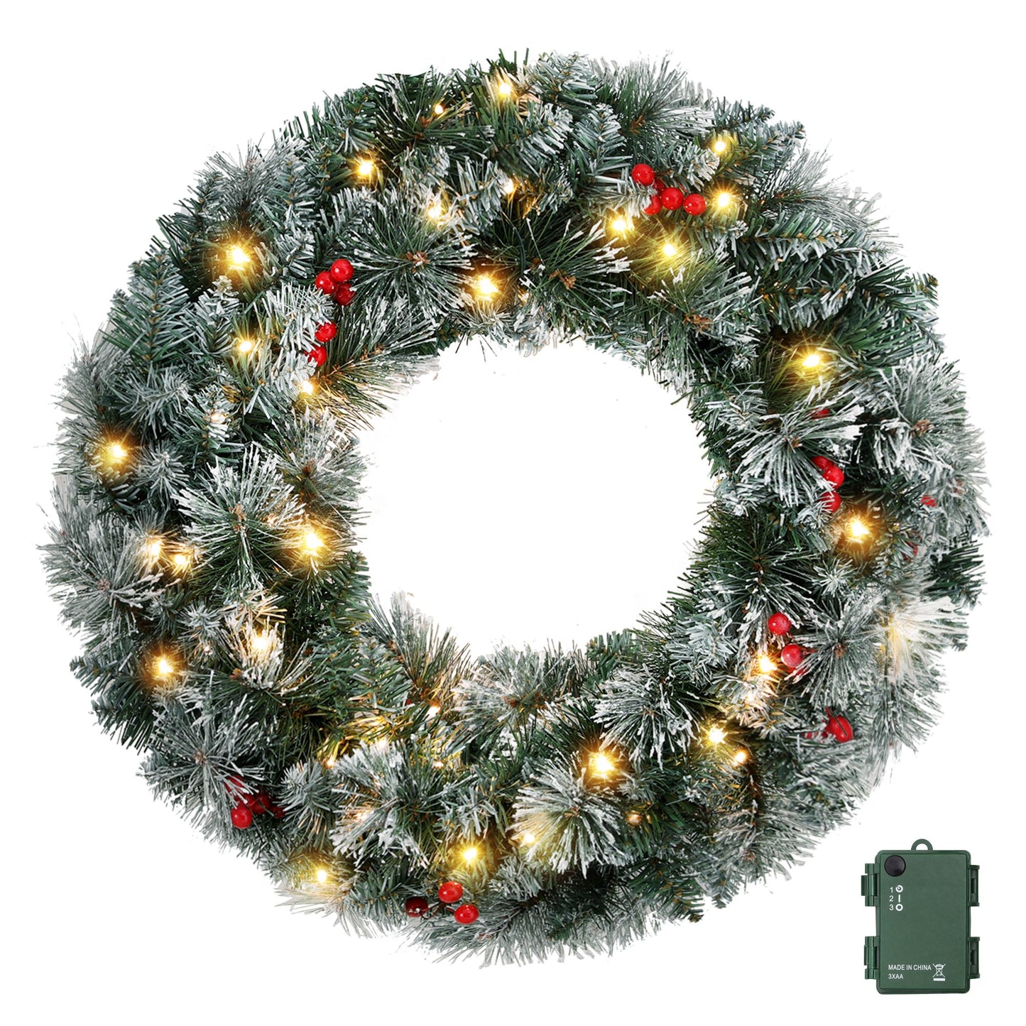 Jingle Jollys 60cm Christmas Wreath LED Lights Snowy Berries Garland Party Decor