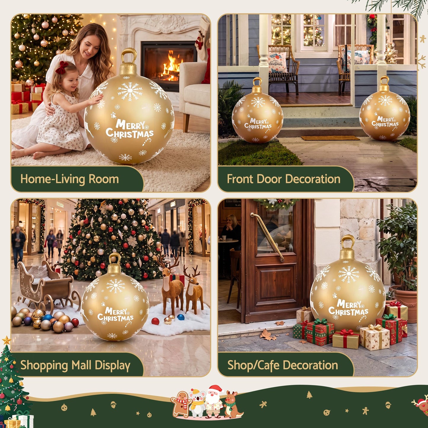 Jingle Jollys Christmas Inflatable Ball Bauble 60cm Outdoor Decoration Gold