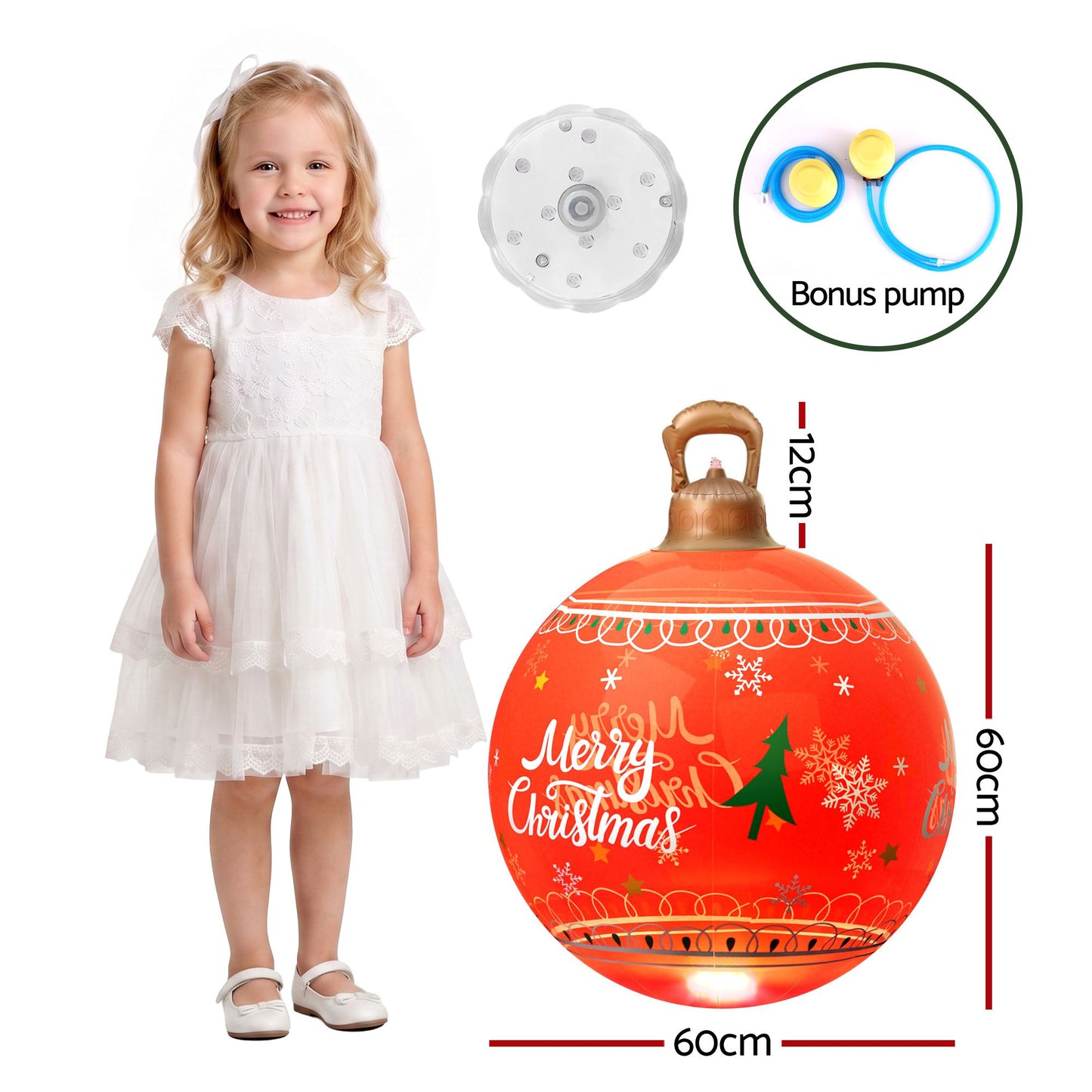 Jingle Jollys Christmas Inflatable Ball 60cm Led Illuminated Christmas Decoration Red