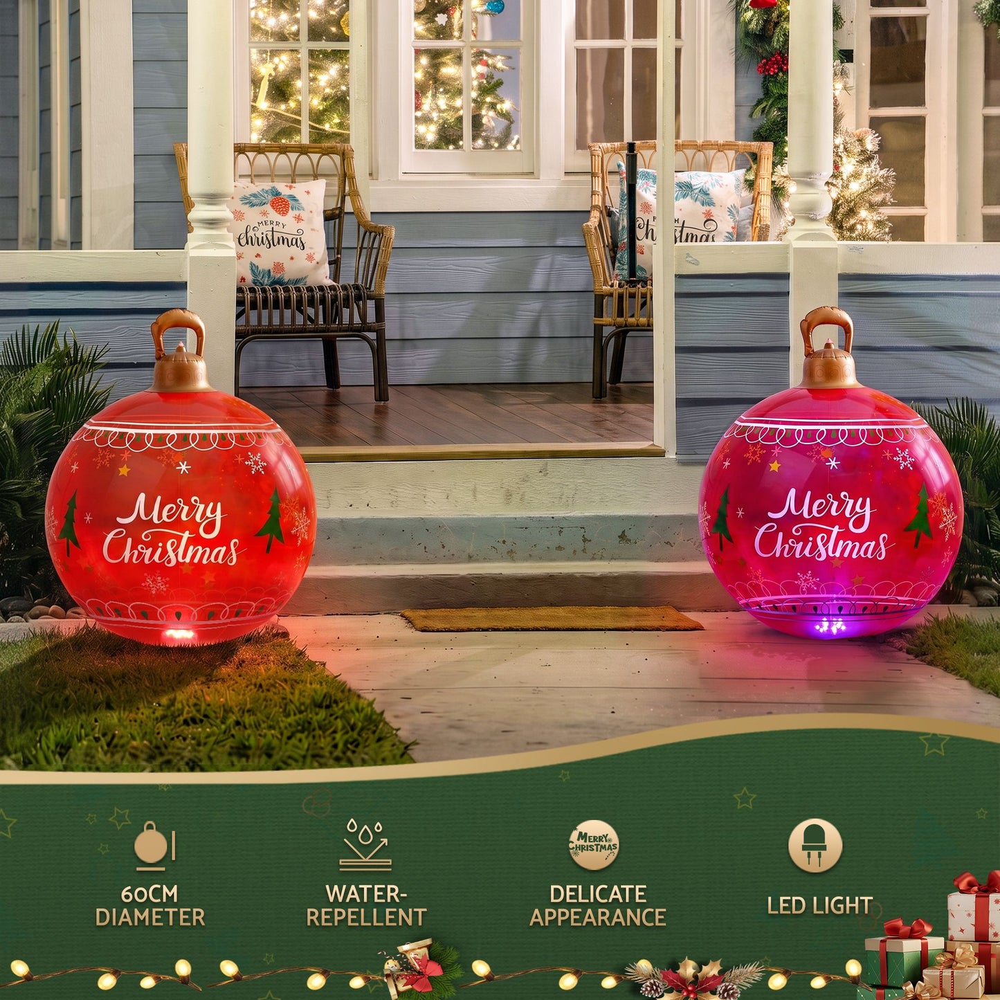 Jingle Jollys Christmas Inflatable Ball 60cm Led Illuminated Christmas Decoration Red