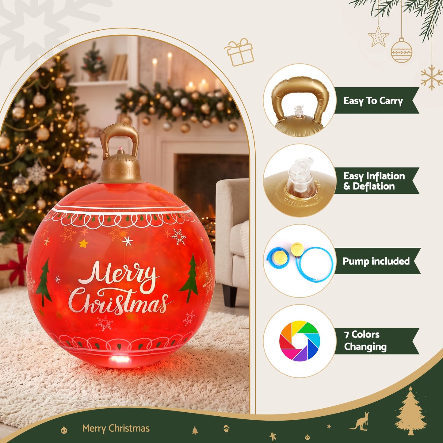 Jingle Jollys Christmas Inflatable Ball 60cm Led Illuminated Christmas Decoration Red
