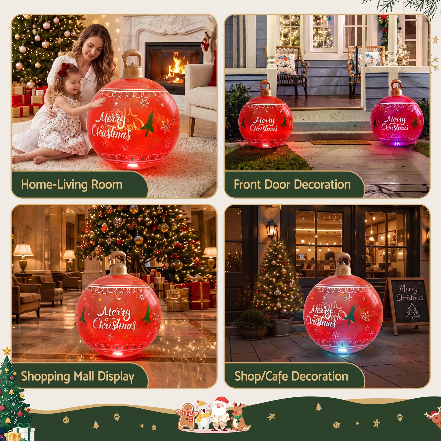 Jingle Jollys Christmas Inflatable Ball 60cm Led Illuminated Christmas Decoration Red