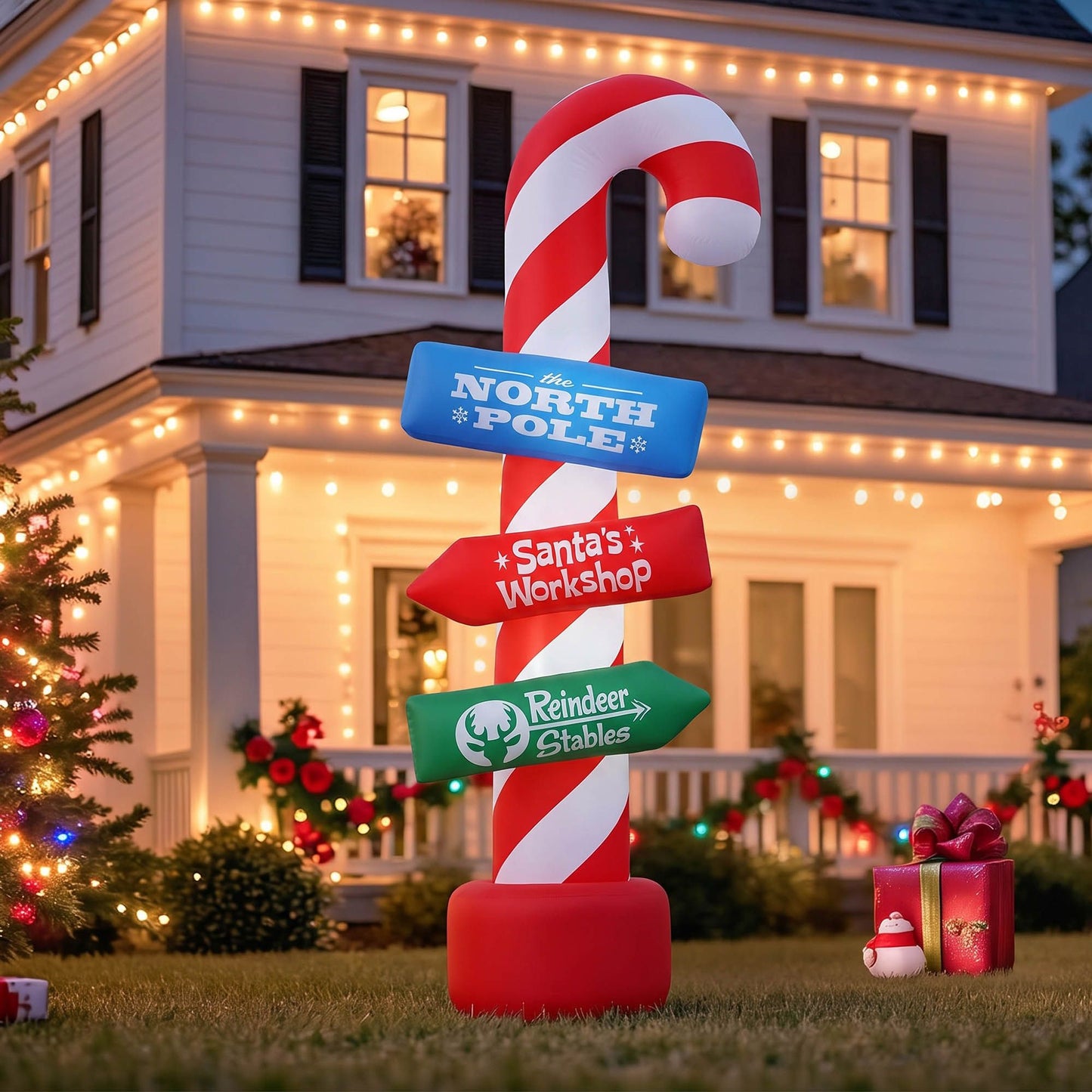 Jingle Jollys Christmas Inflatable Candy Pole 2.4M Illuminated Decorations