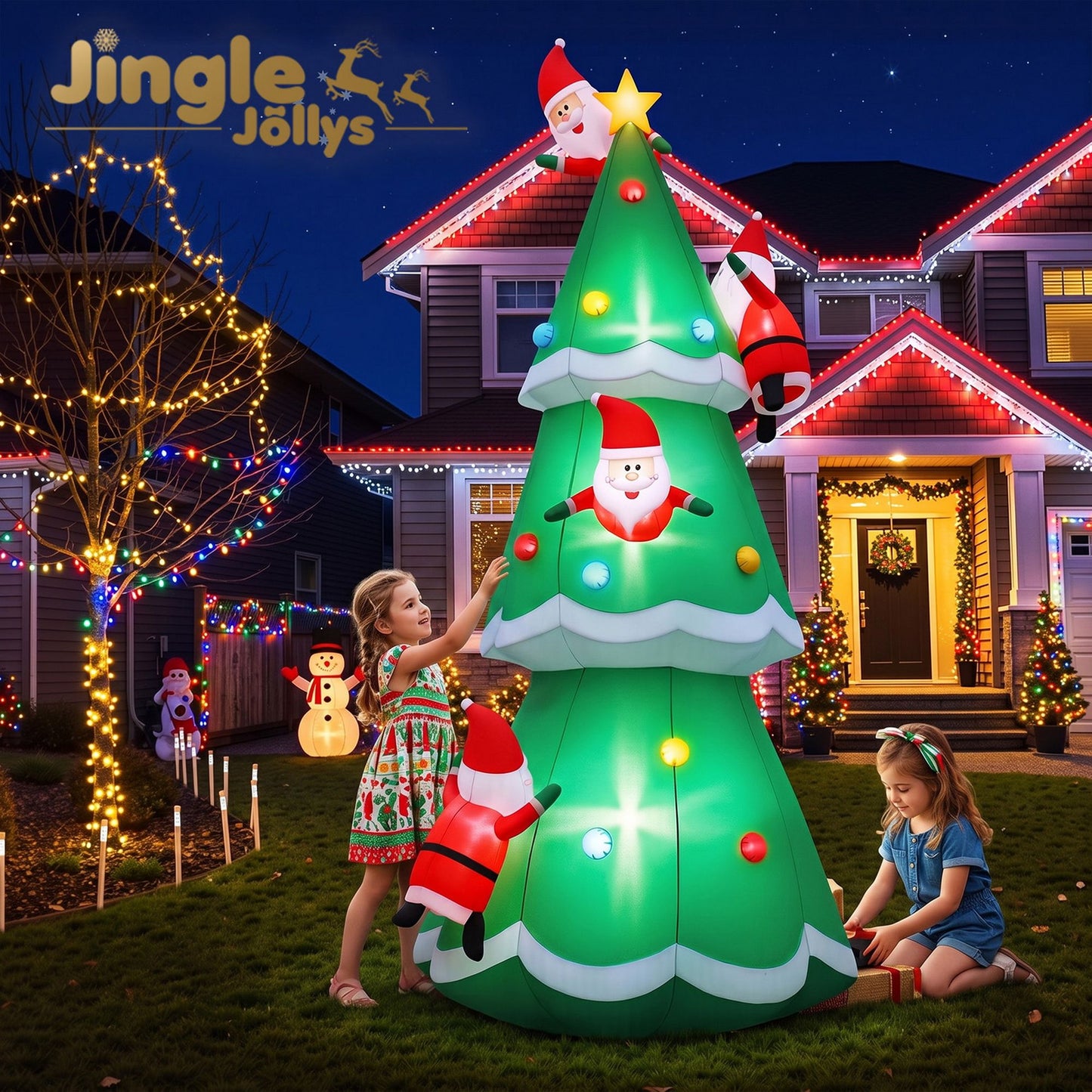 Jingle Jollys Christmas Inflatable Santa Tree 5M Illuminated Decorations