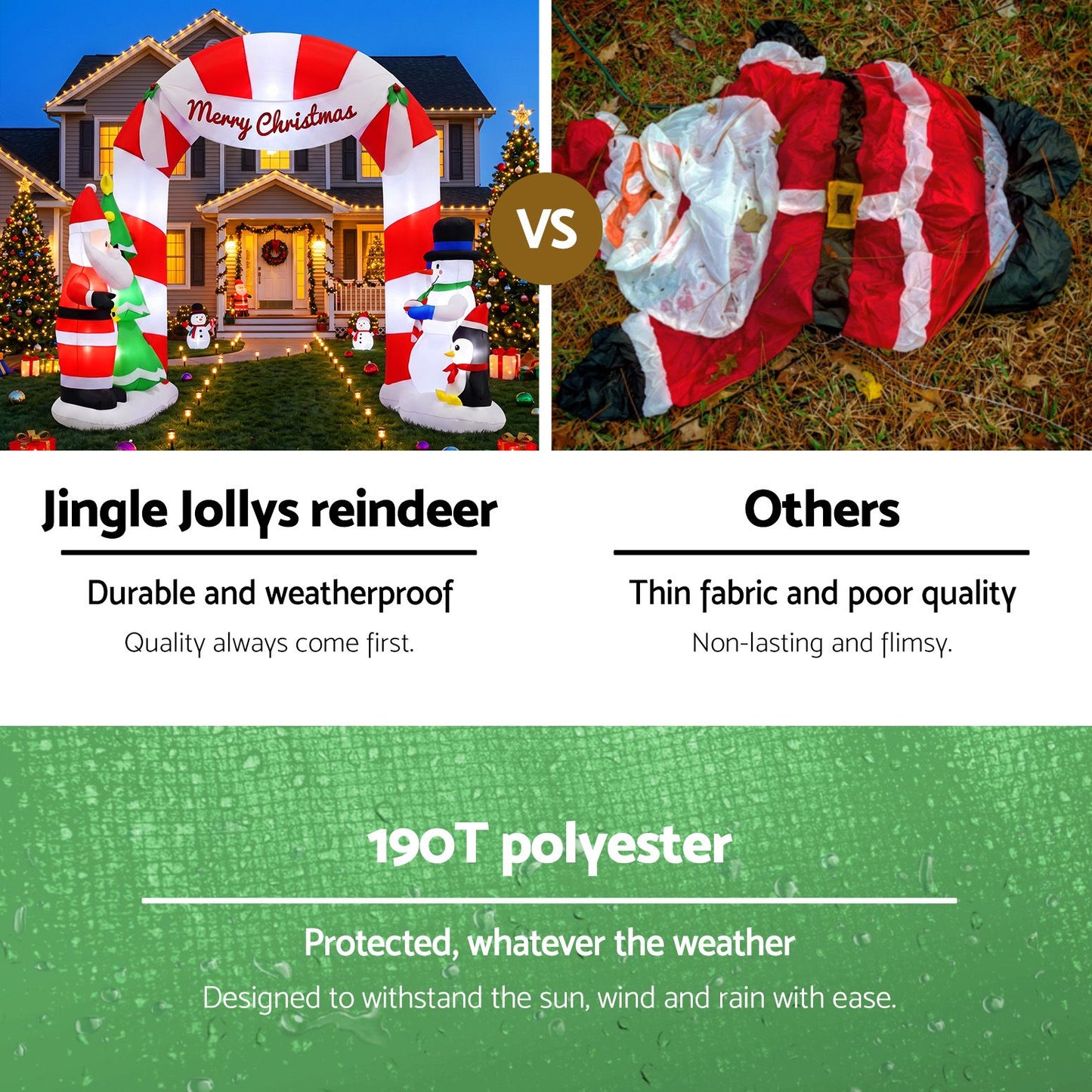 Jingle Jollys Christmas Inflatable Archwary Santa 3M Illuminated Decorations