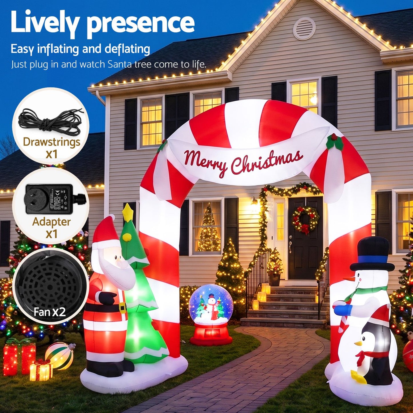 Jingle Jollys Christmas Inflatable Archwary Santa 3M Illuminated Decorations