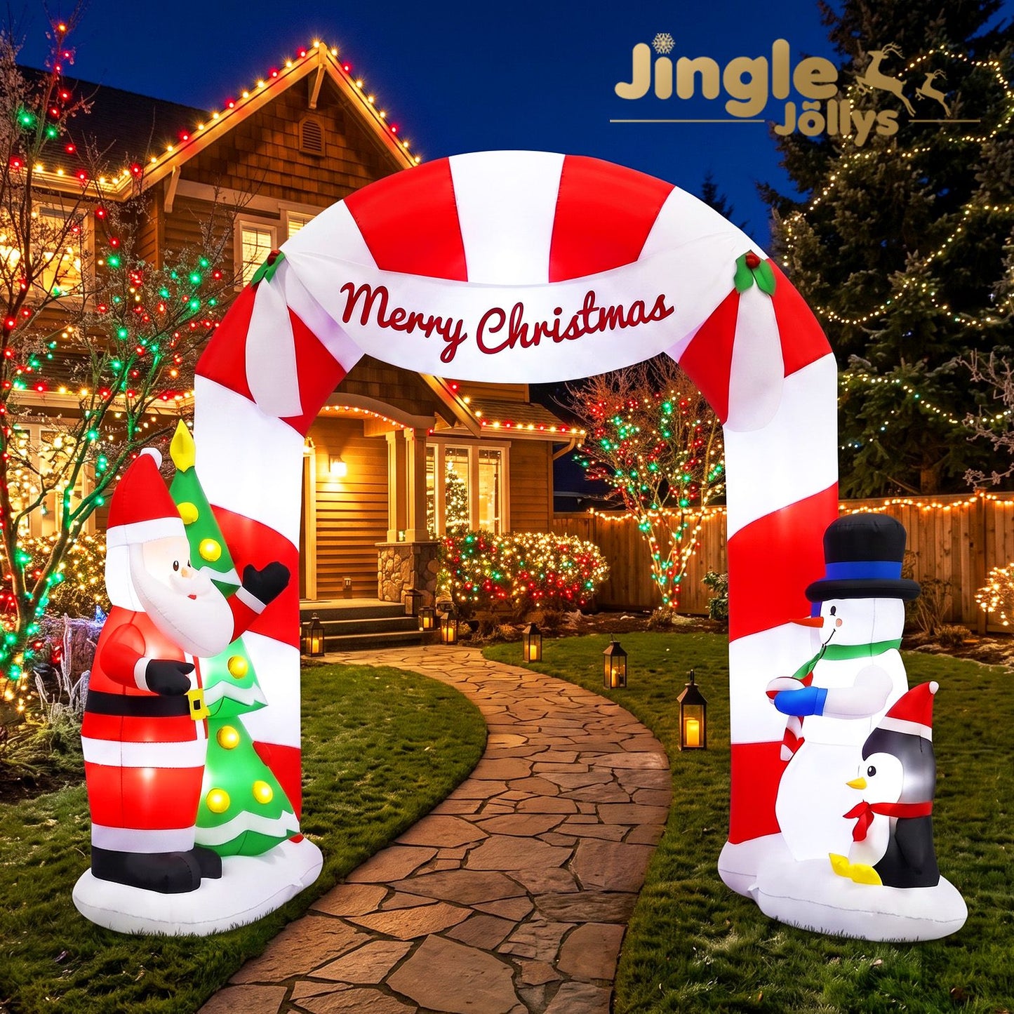 Jingle Jollys Christmas Inflatable Archwary Santa 3M Illuminated Decorations