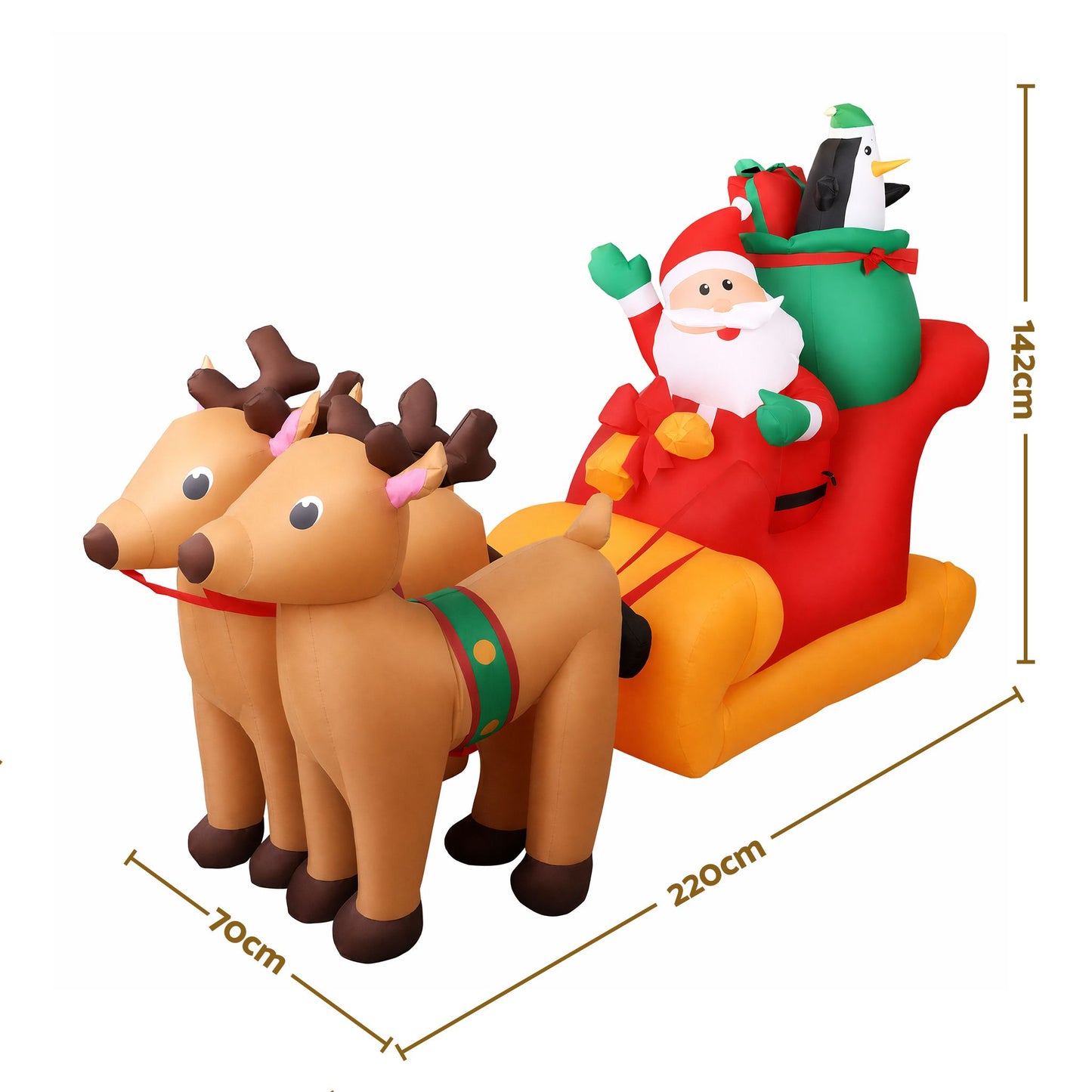 Jingle Jollys Christmas Inflatable Santa Sleigh 2.2M Illuminated Decorations
