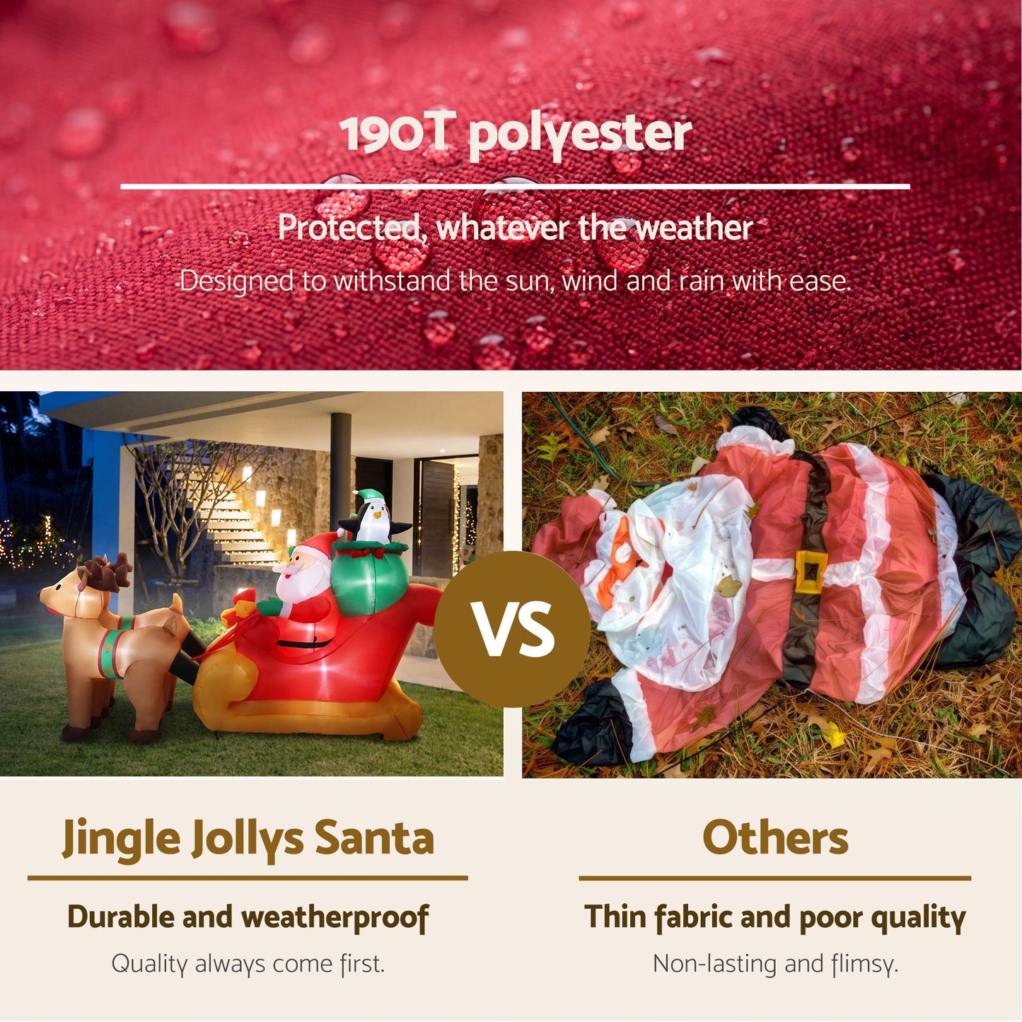 Jingle Jollys Christmas Inflatable Santa Sleigh 2.2M Illuminated Decorations