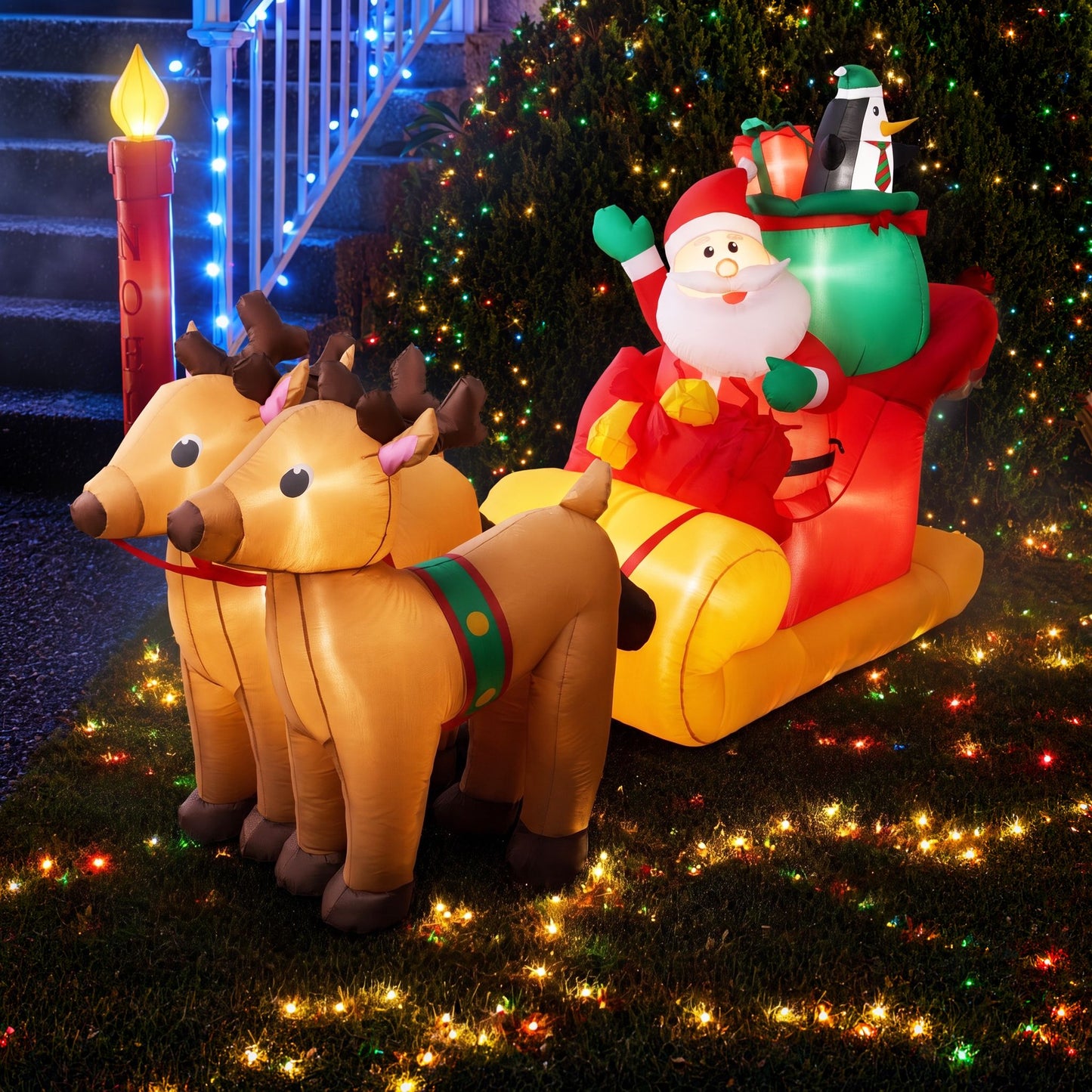Jingle Jollys Christmas Inflatable Santa Sleigh 2.2M Illuminated Decorations