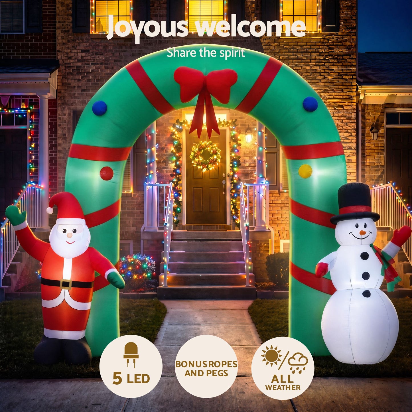 Jingle Jollys Christmas Inflatable Archwary 2.8M Illuminated Decorations