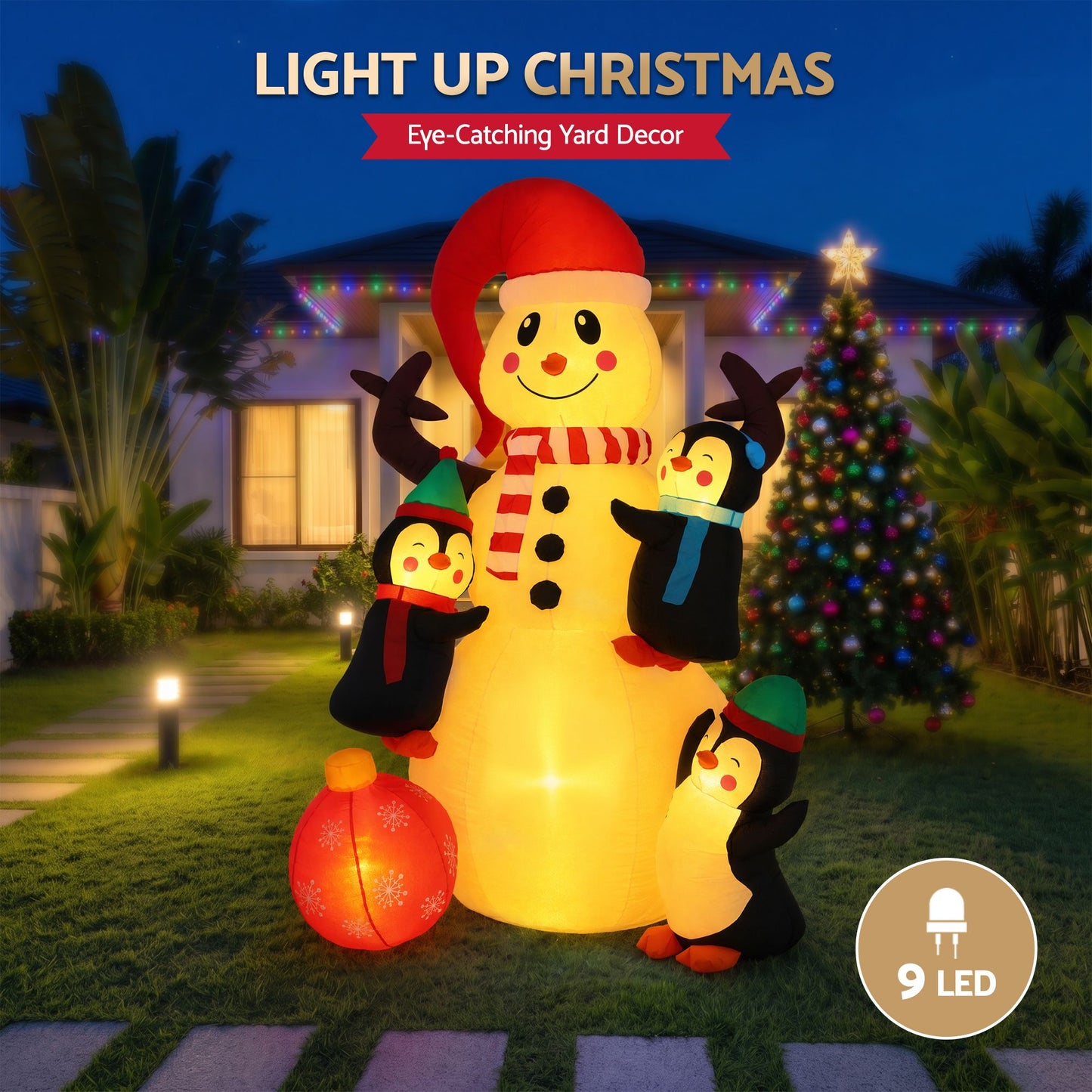 Jingle Jollys Christmas Inflatable Snowman 1.8M Height LED Outdoor Decorations Warm Light