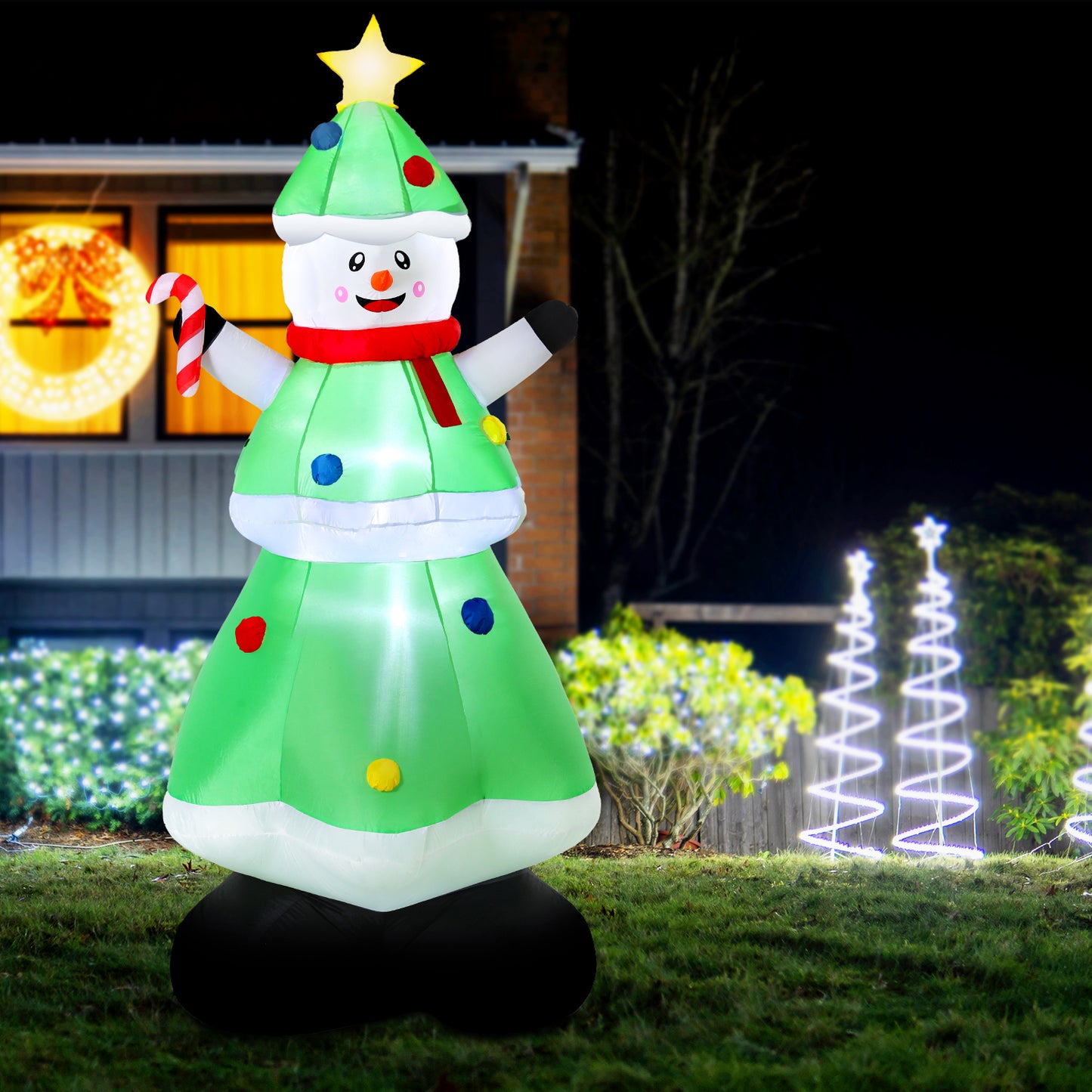 Jingle Jollys Christmas Inflatable Snowman Tree 2.75M Height LED Decorations Illuminated
