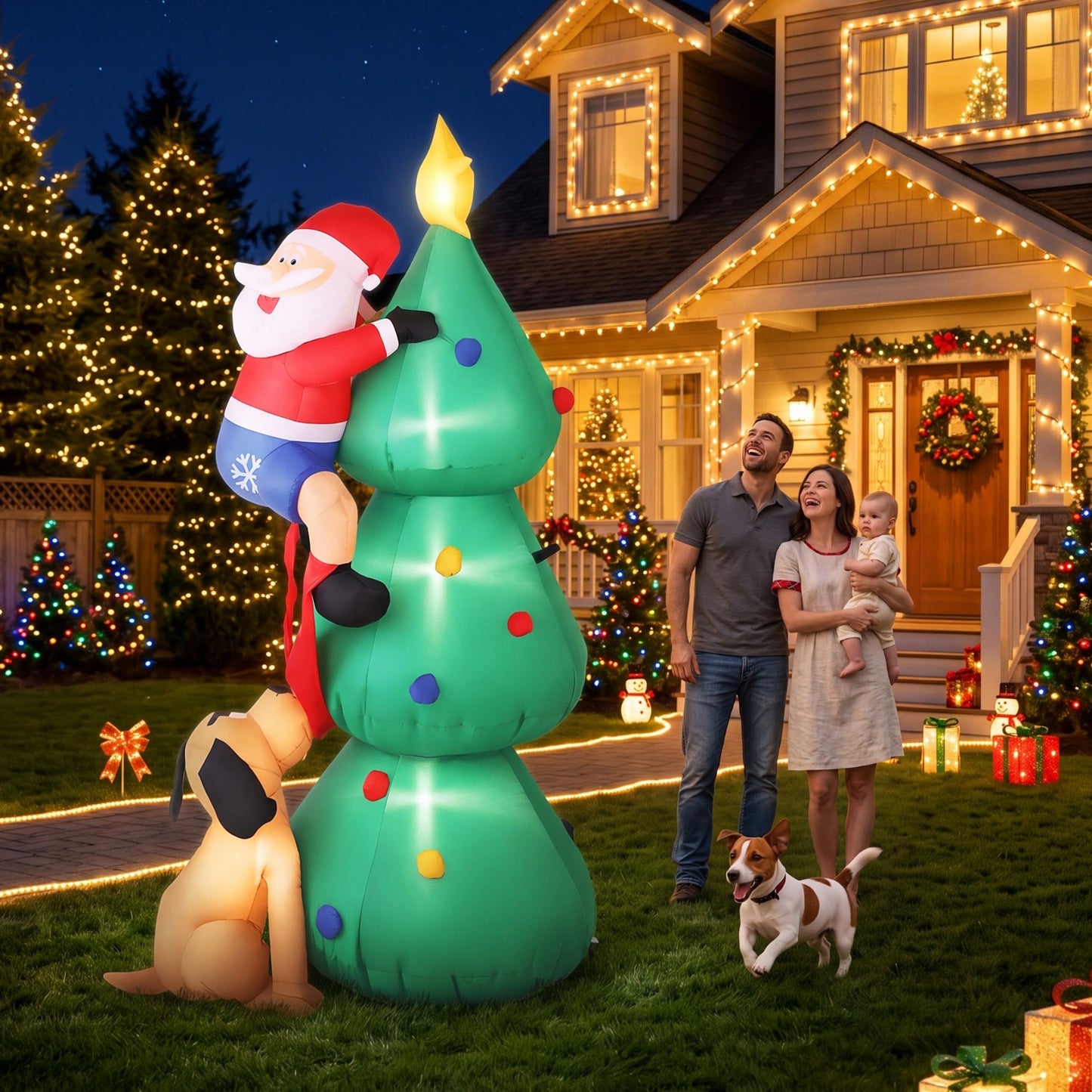 Jingle Jollys Christmas Inflatable Santa Tree 1.8M Illuminated Decorations