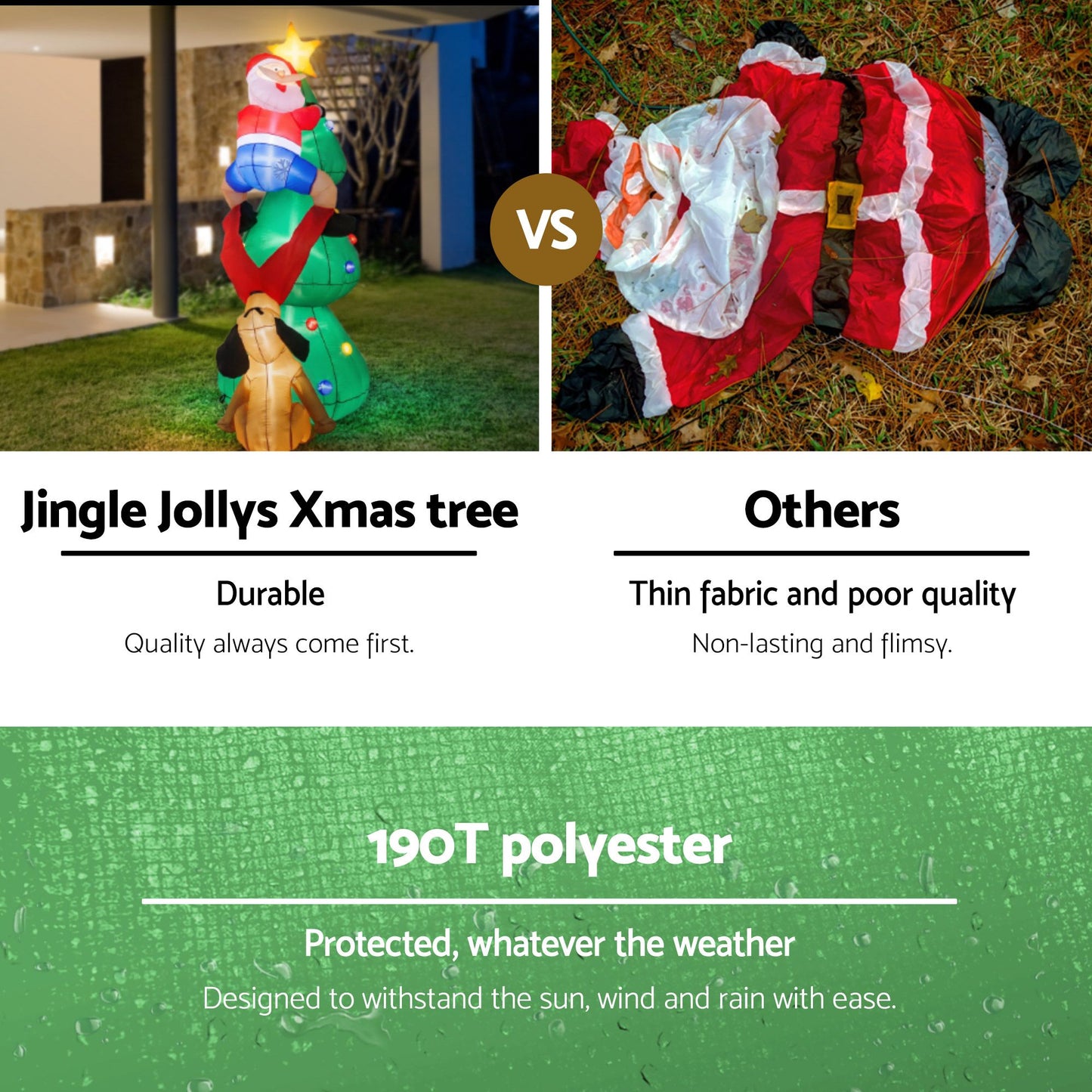Jingle Jollys Christmas Inflatable Santa Tree 1.8M Illuminated Decorations