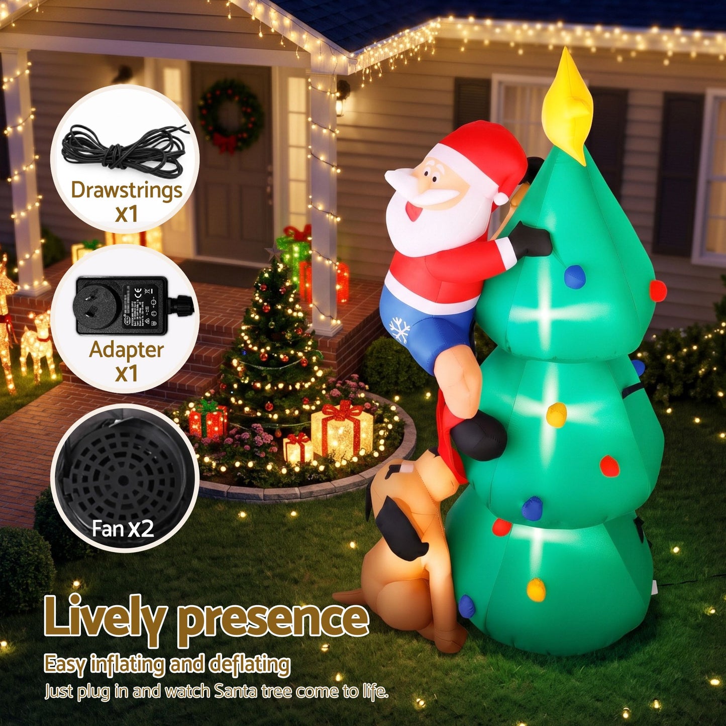 Jingle Jollys Christmas Inflatable Santa Tree 1.8M Illuminated Decorations