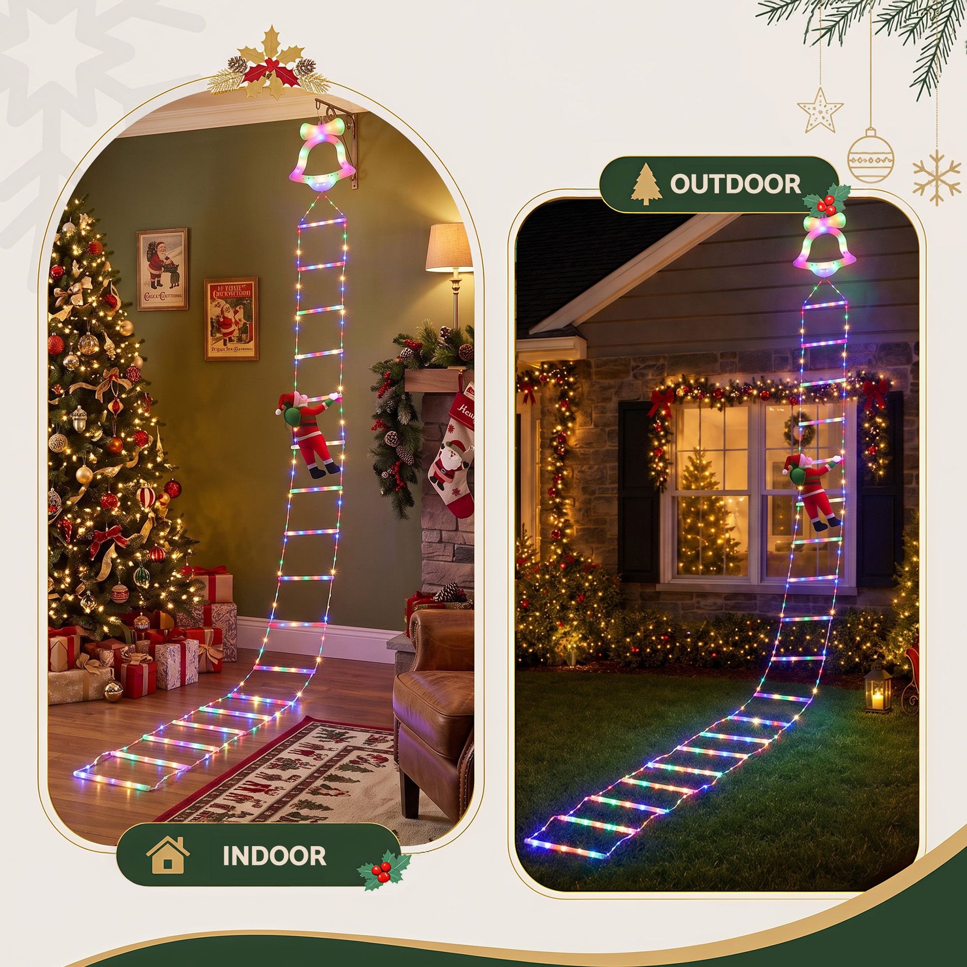 Jingle Jollys 3.5M Christmas Lights 300 LED Ladder Light with Santa Claus Decor