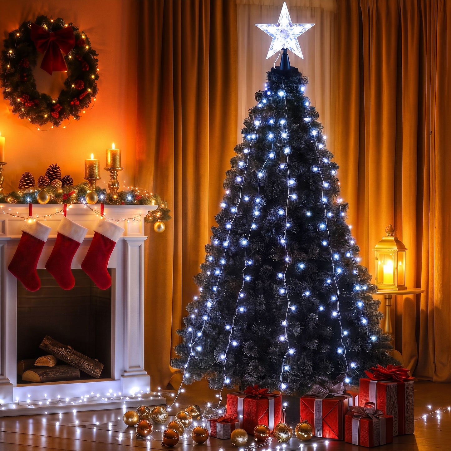 Jingle Jollys 2.5M Christmas Tree Lights Christmas Lights Tree Topper Waterfall Fairy Lights White