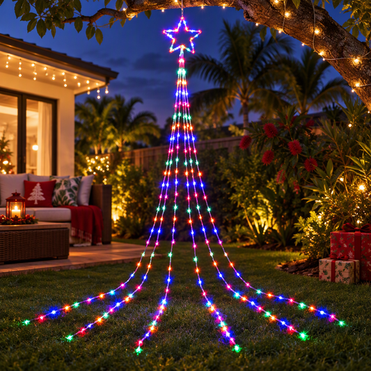 Jingle Jollys 3m Solar Christmas Lights Outdoor Fairy Waterfall Star Multicolour