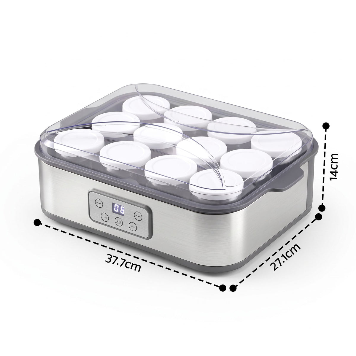 Devanti Yoghurt Maker Machine with 12x180ml Glass Cups Temp Control Grey