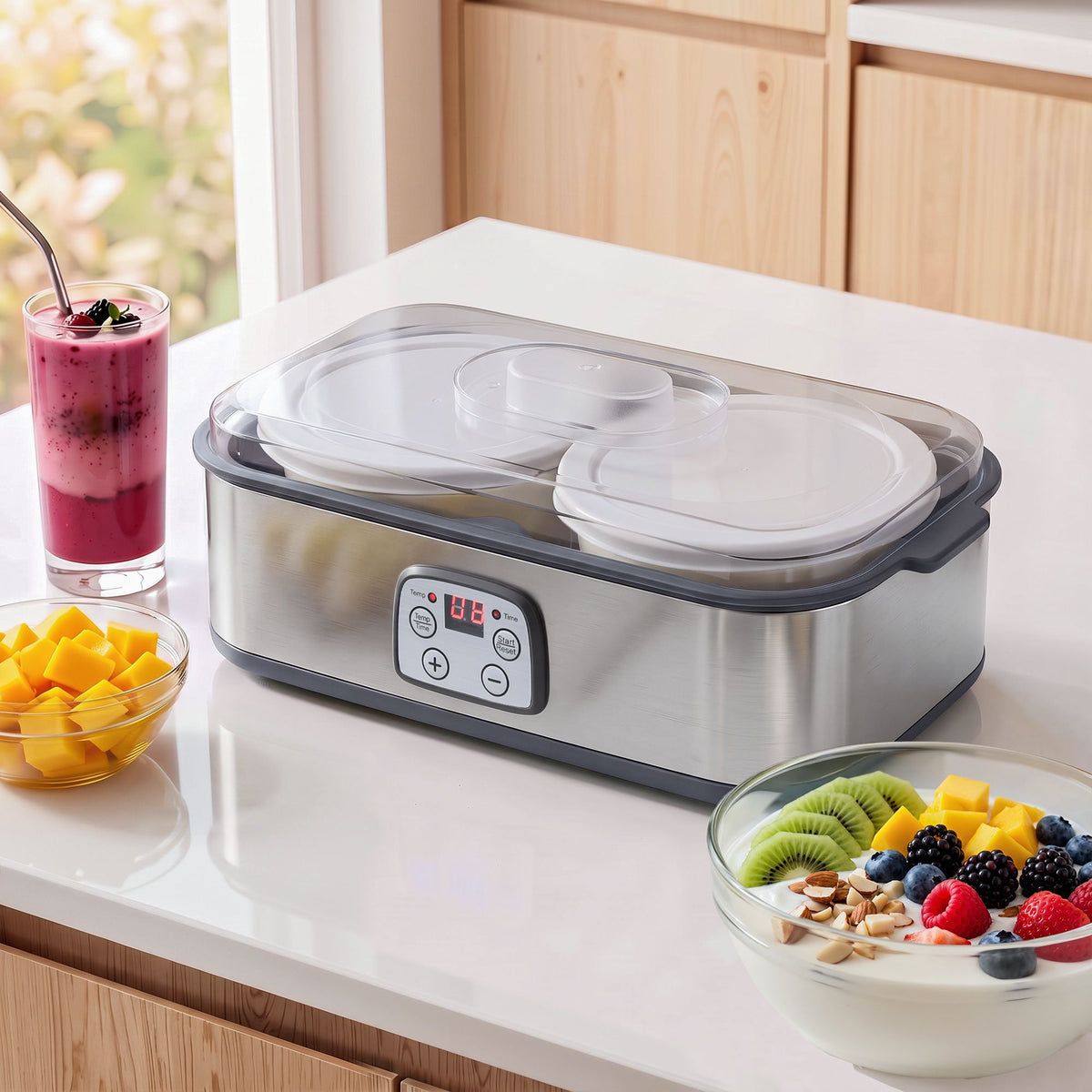 Devanti Greek Yoghurt Maker Machine 2x960ml Large Tubs Temp Control Grey