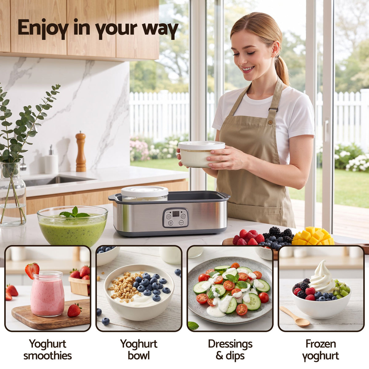 Devanti Greek Yoghurt Maker Machine 2x960ml Large Tubs Temp Control Grey