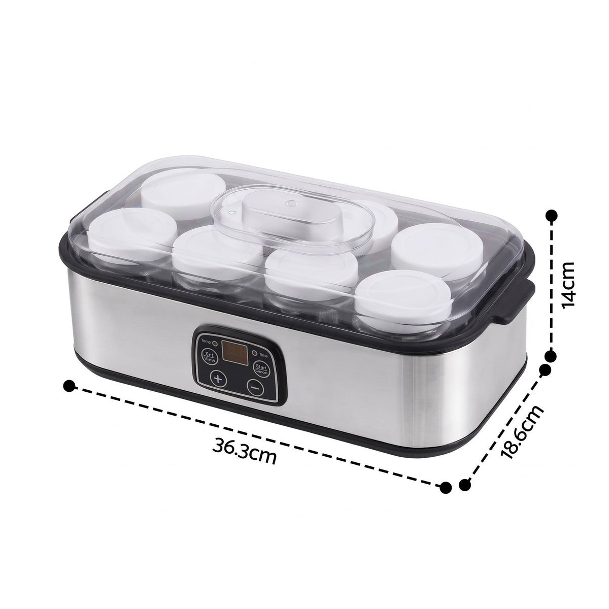 Devanti Yoghurt Maker Machine with 8x180ml Glass Cups Temp Control Black