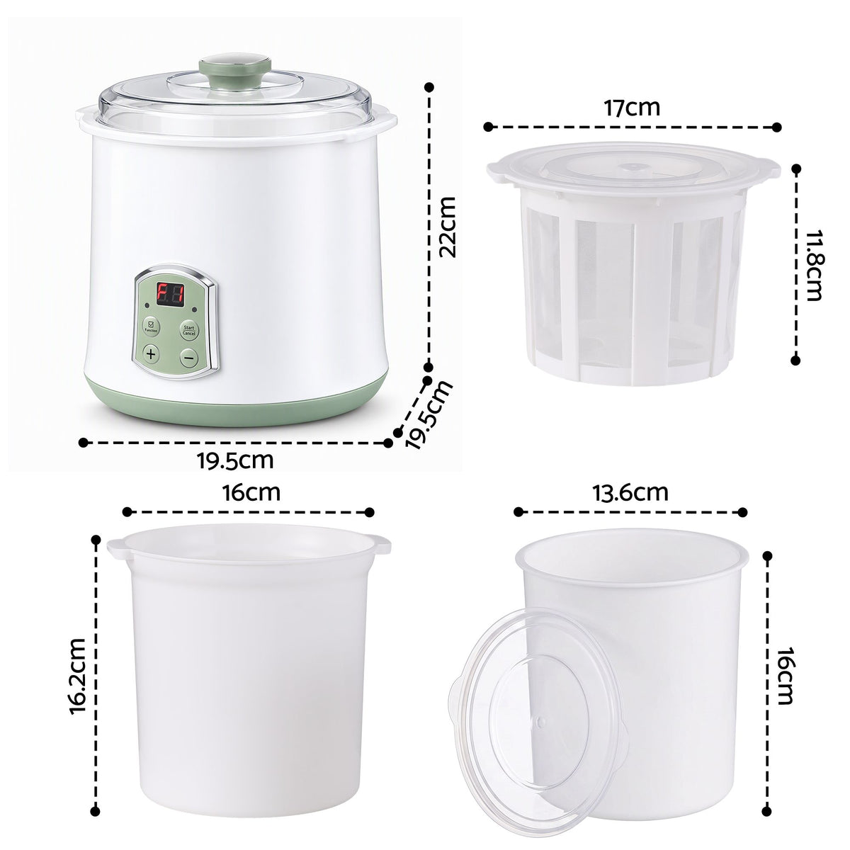 Devanti 2-in-1 Yoghurt Maker and Fermenter 2L with Greek Yoghurt Strainer Soft Cheese Machine